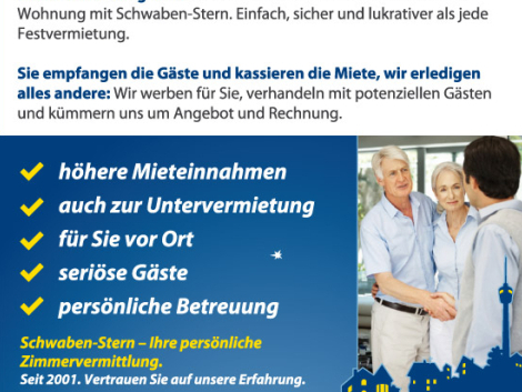 Die Privatzimmervermittlung Schwaben-Stern sucht wieder Gastgeber in Stuttgart, Esslingen, Göppingen und Umgebung!